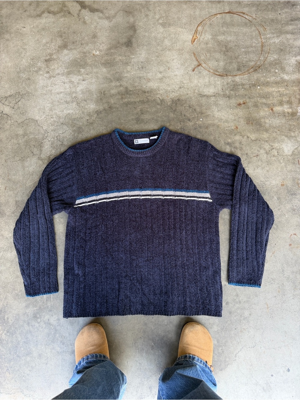Xtremegear XG Y2K Chunky Knit Sweater Blue Stripe Crewneck Men’s L (NWOT)
